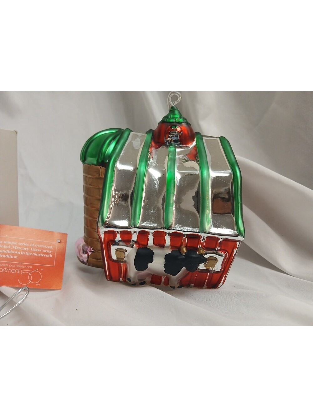 Dept 56 Christmas Red Barn Hand painted Ornament 77004 Mercury Glass Vtg